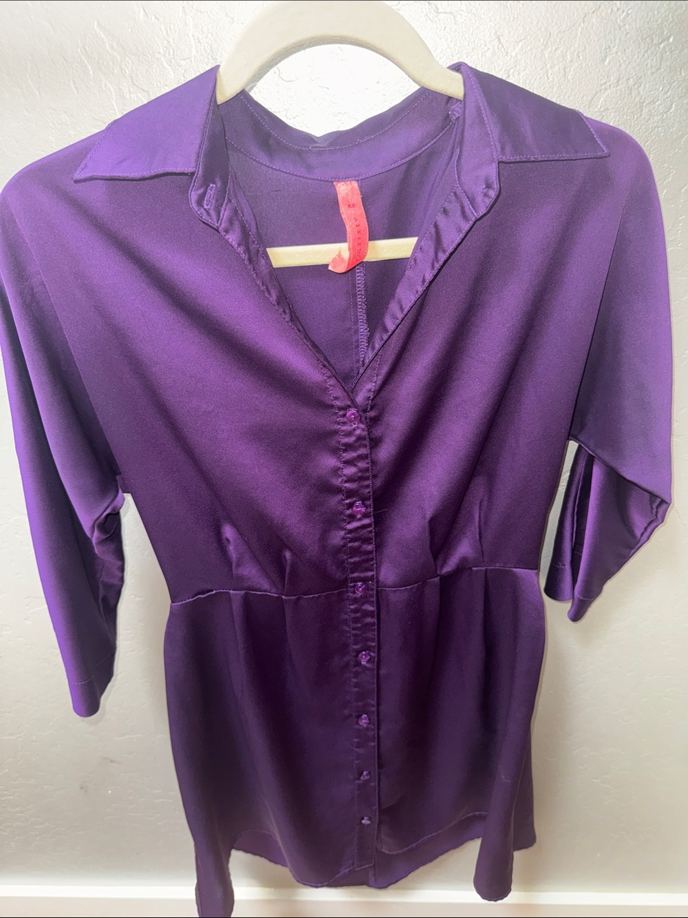 Purple Satin Button-Front dress